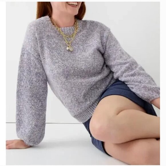J. Crew Sweaters - J.CREW Puff-sleeve Crewneck Sweater Womens Small Purple Marled Knit Pullover